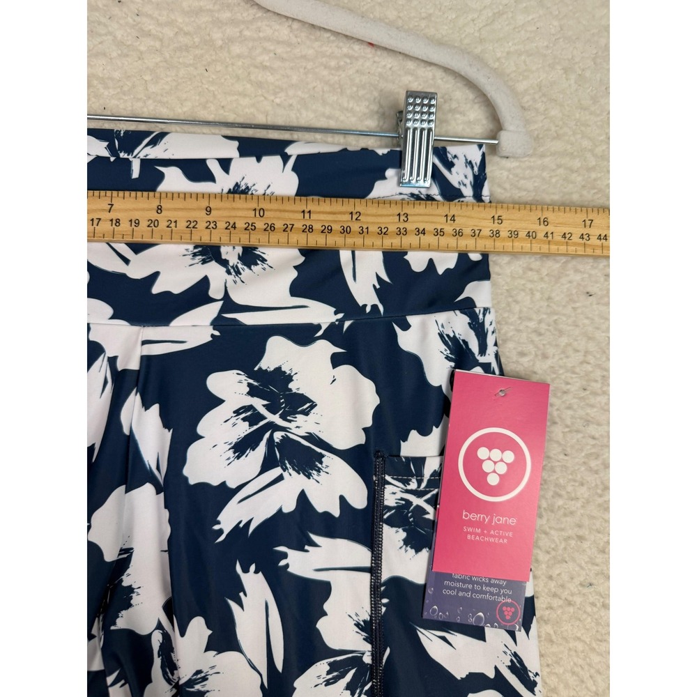 Berry Jane Womens UPF 50 Blue Foral Swim Leggings Pockets Sz L Yoga Activewear - Picture 6 of 8